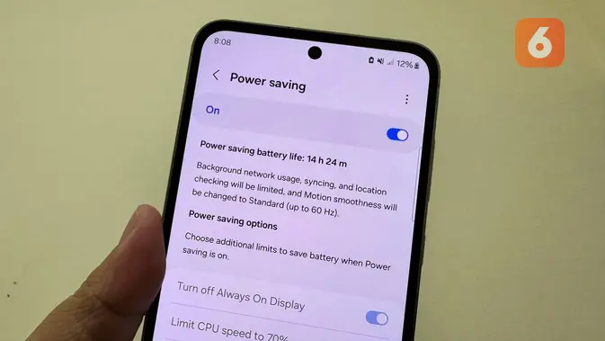 <p>Fitur mode hemat daya di Galaxy A55. (Liputan6.com/ Yuslianson)</p>