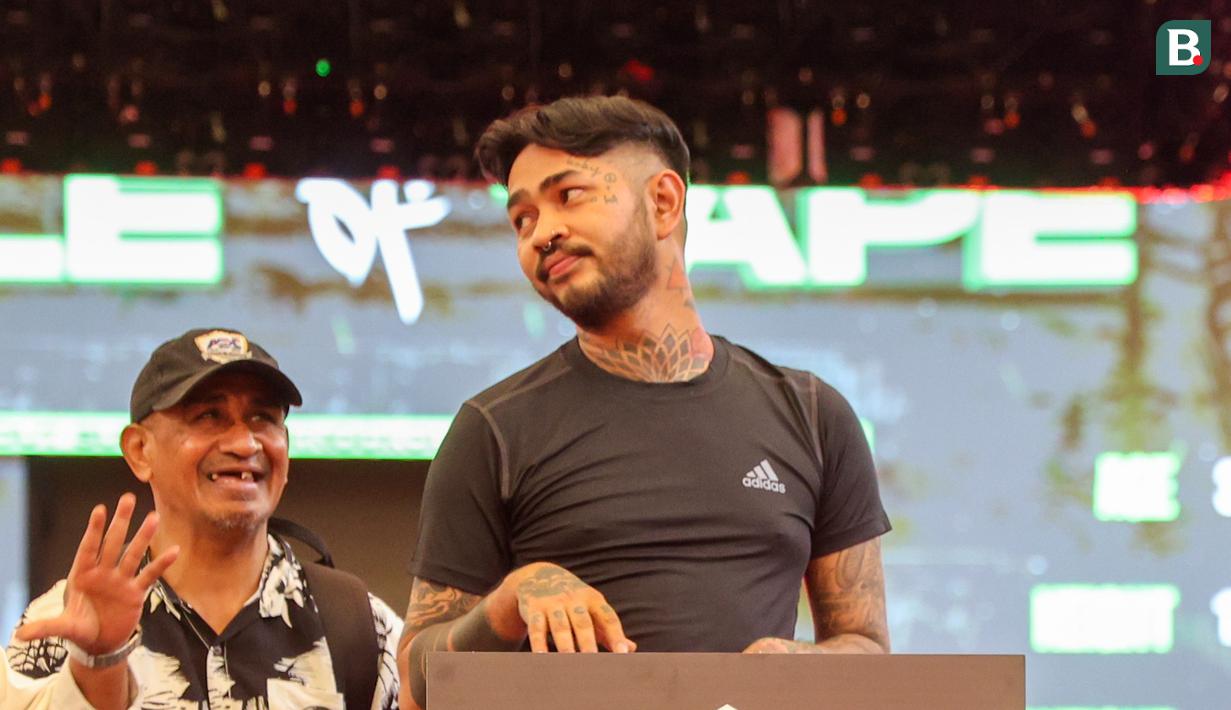 Santainya Onadio Leonardo pada acara Press Conference Superstar Knockout edisi 2 di Jakarta International Velodrome, Rawamangun, Sabtu (7/12/2024).