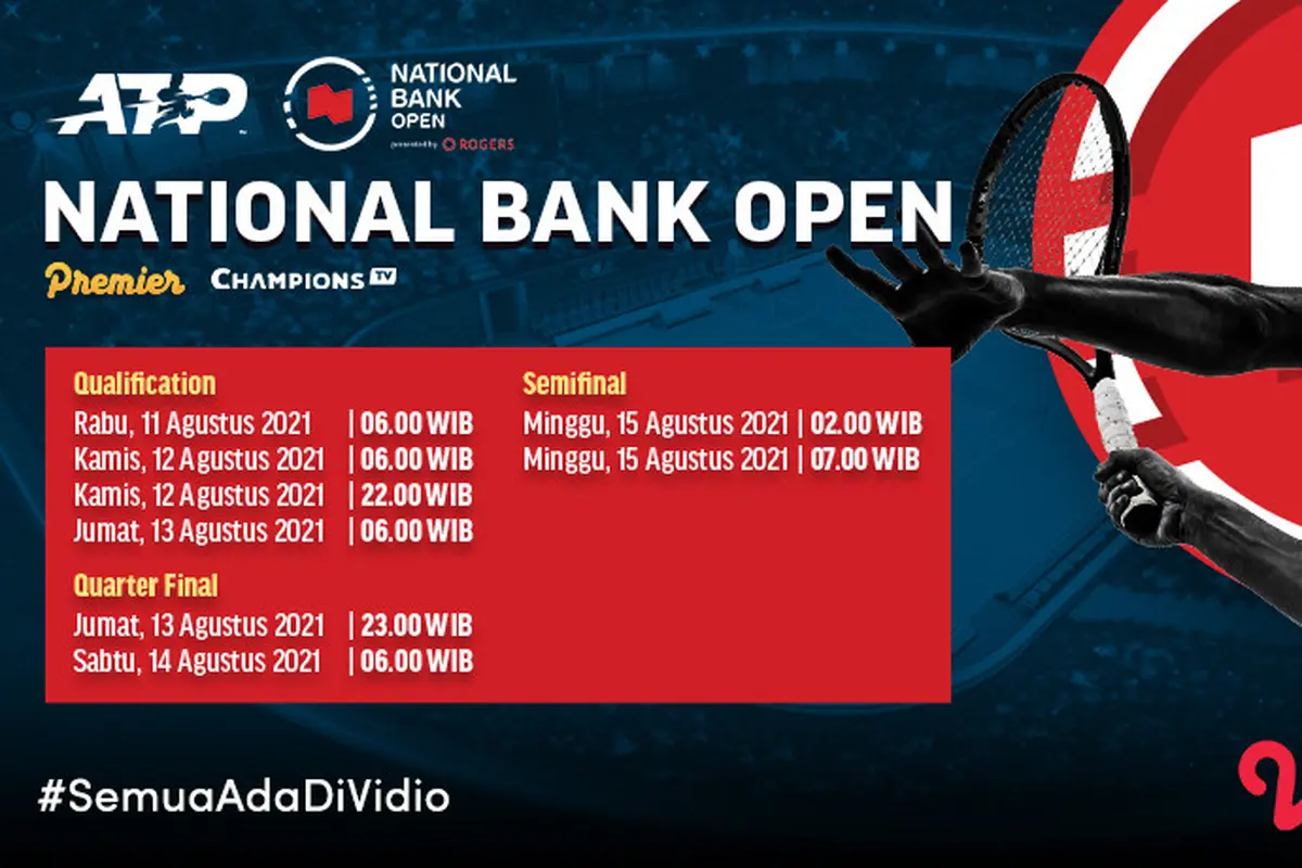 Jadwal dan Live Streaming ATP National Bank Open di Vidio Pekan Ini, 11-15 Agustus 2021