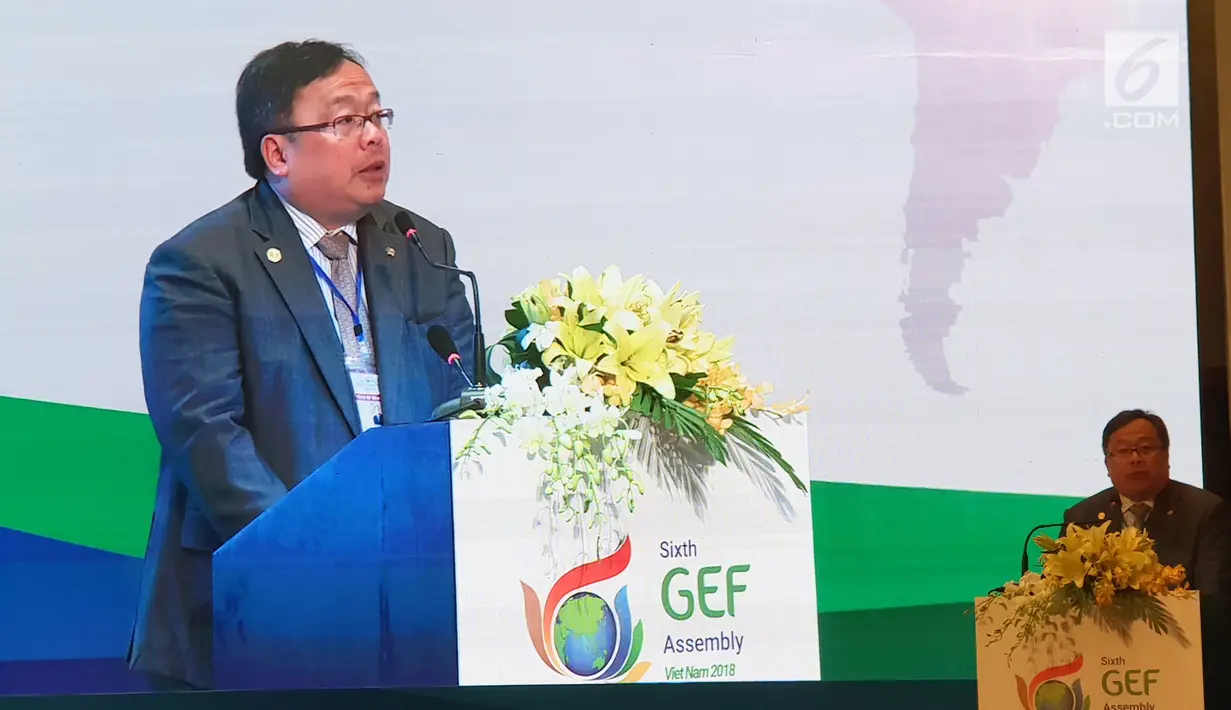 Menteri Perencanaan Pembangunan Nasional / Kepala Bappenas, Bambang Brodjonegoro, memberikan paparan pada Plenary Session 6th Global Environment Facility (GEF) Assembly di Vietnam (28/6). (Liputan6.com/HO/Bappenas)