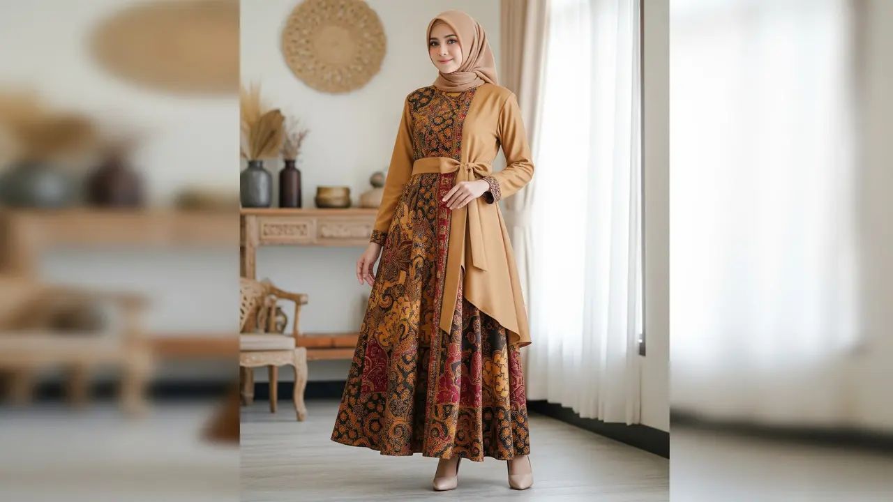 Model Gamis Batik Kombinasi Kain Polos Terbaru 2026