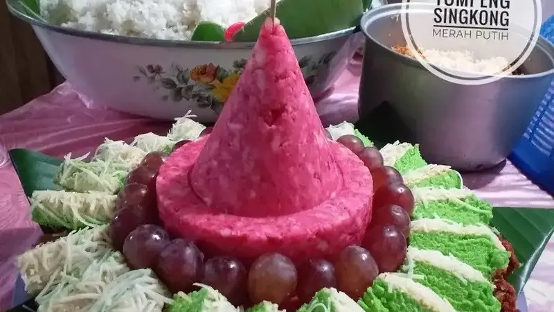 Resep tumpeng getuk merah putih untuk meriahkan HUT ke-78 RI. (dok. Cookpad @rubini_19097376)