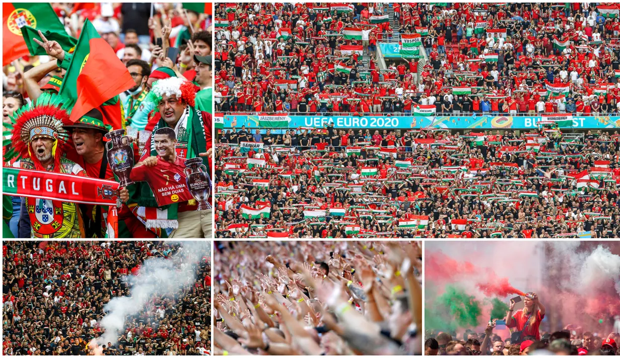 Ada pemandangan tak biasa saat Timnas Hungaria menghadapi Portugal pada laga perdana Grup F Piala Eropa 2020. Ada sekitar 60.000 lebih penonton hadir dan ini merupakan kali pertama stadion sepak bola bisa terisi penuh penonton sejak pandemi Corona melanda.