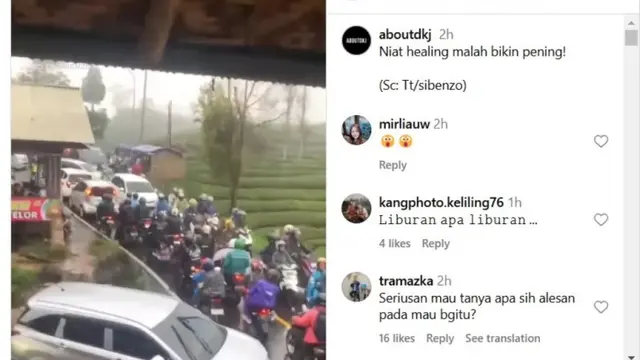 Ciwidey Macet Parah di Libur Isra Mikraj dan Imlek 2025, yang Mau Healing Malah Pening.  (Sc: Tt/sibenzo)  foto: Instagram @bandungvox, @aboutdkj