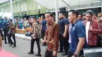 Presiden Jokowi menghadiri acara kongres kebudayaan Indonesia (KKI) di Kementrian Pendidikan dan Kebudayaan, Senayan, Jakarta Pusat. (Liputan6.com/Ika Defianti)