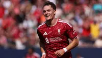 Florian Wirtz (#7) dari Liverpool merayakan gol yang dicetaknya pada babak pertama pertandingan persahabatan pramusim melawan Leeds United di Soldier Field pada 2 Agustus 2026 di Chicago, Illinois. (Geoff Stellfox/Getty Images via AFP)