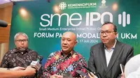 Menteri Koperasi dan UKM (MenKopUKM) Teten Masduki dalam Forum Pasar Modal yang merupakan rangkaian program SME IPO kerja sama antara Kementerian Koperasi dan UKM (KemenKopUKM) bersama BEI di Surabaya, Jawa Timur, Rabu (17/7/2024). (Dok Kemenkop)