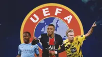 UEFA - Raheem Sterling, Kylian Mbappe, Erling Haaland (Bola.com/Adreanus Titus)