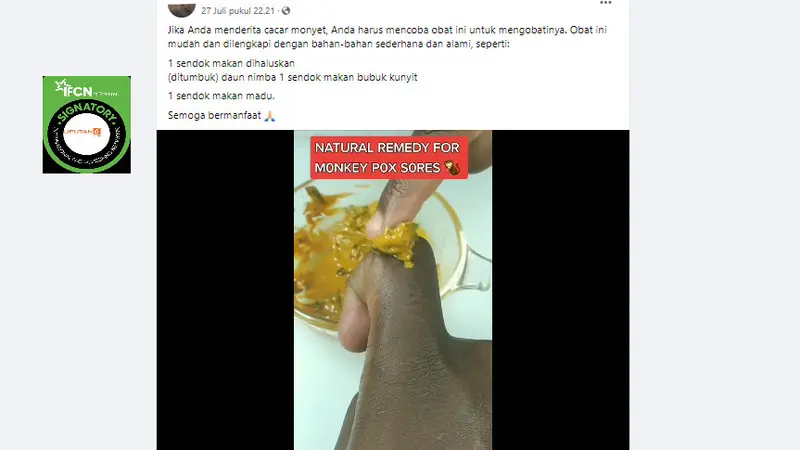 Tangkapan layar informasi salah seputar pengobatan menggunakan kunyit.