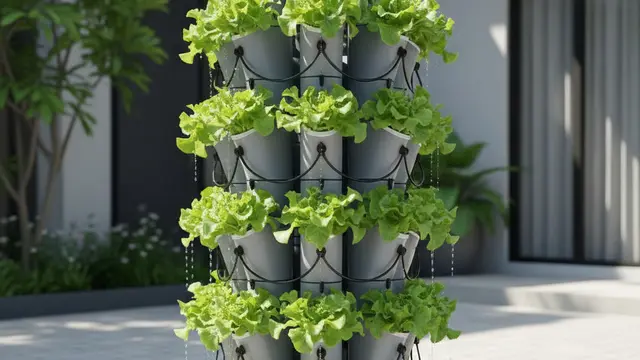 Desain Kebun Sayur Vertikultur Tanpa Tanah. AI