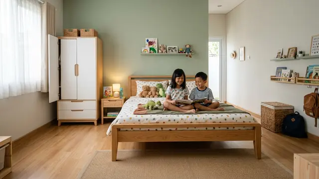8 Ide Menata Kamar Tidur untuk Dua Anak dengan Satu Ranjang (AI Generated)