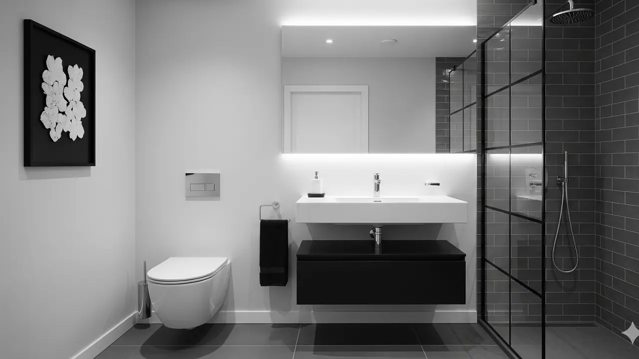 Kamar mandi kecil minimalis modern (Foto: Gemini)