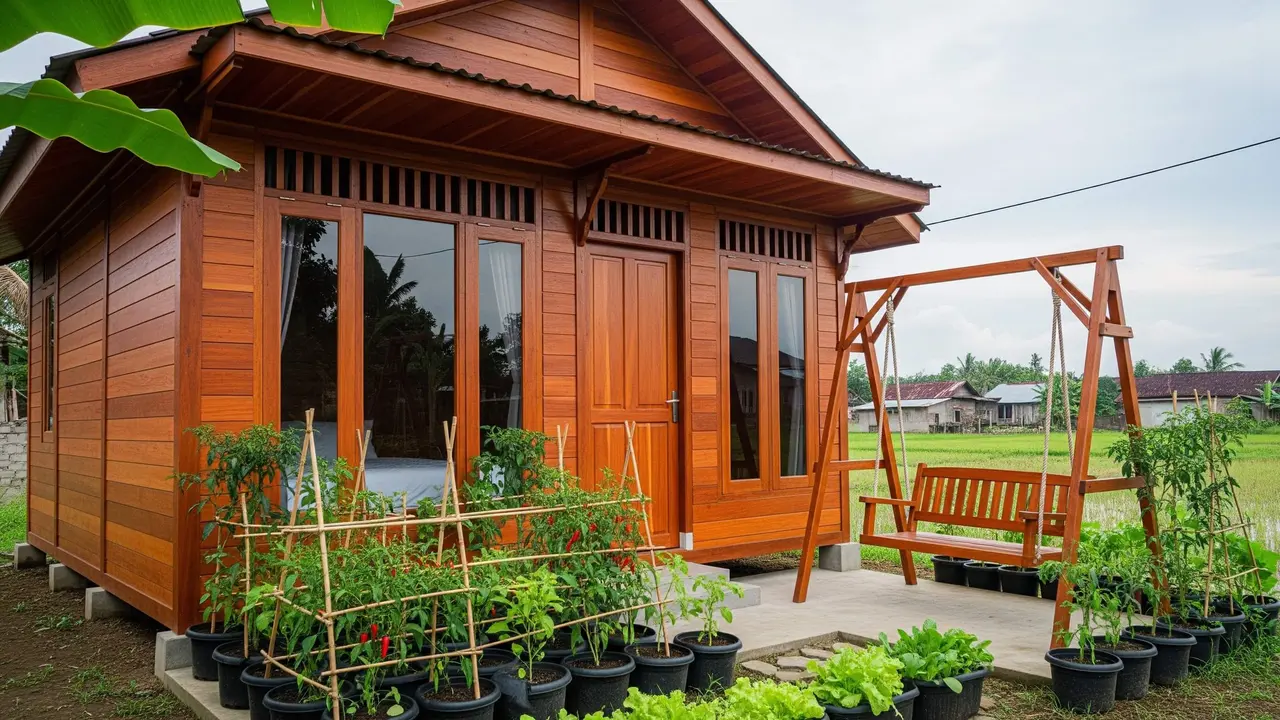Model Rumah Kayu Modal Rp 50 Juta dengan Halaman Mini di Desa
