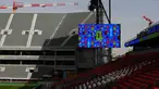 Tempat duduk tribun sementara dipasang untuk menambah kapasitas di dekat tribun reguler di BMO Field, Toronto, Kanada, pada Selasa 24 Maret 2026. Jelang perhelatan Piala Dunia 2026, BMO Field Stadium terus berbenah. (Cole BURSTON/AFP)
