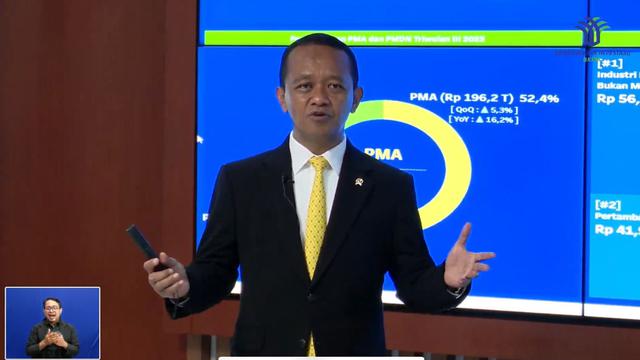 Menteri Investasi/Kepala BKPM Bahlil Lahadalia konferensi pers Capaian realisasi investasi kuartal III 2023, di Kantor Kementerian Investasi/BKPM, Jakarta, Jumat (20/10/2023). (Tira/Liputan6.com)