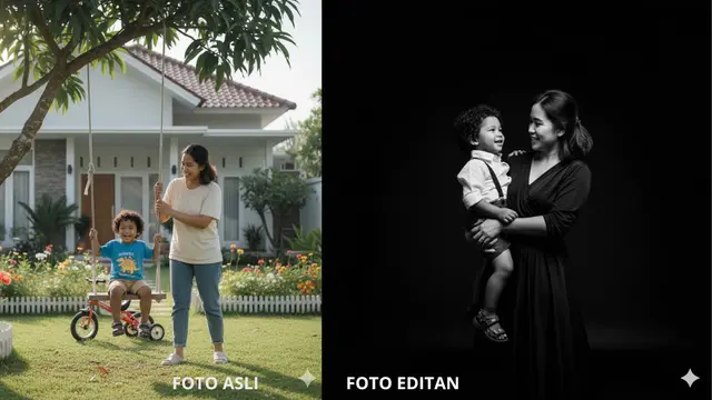 Edit Foto Ibu dan Anak yang Masih Kecil ala Photoshoot (Foto: Gemini AI)