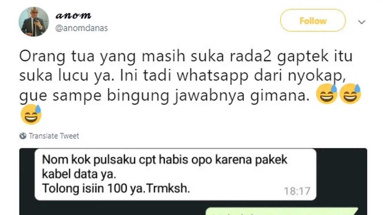 momen lucu orangtua yang gaptek (foto: Twitter/@anomdanas)