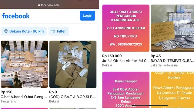 Jualan obat aborsi di fitur marketplace Facebook