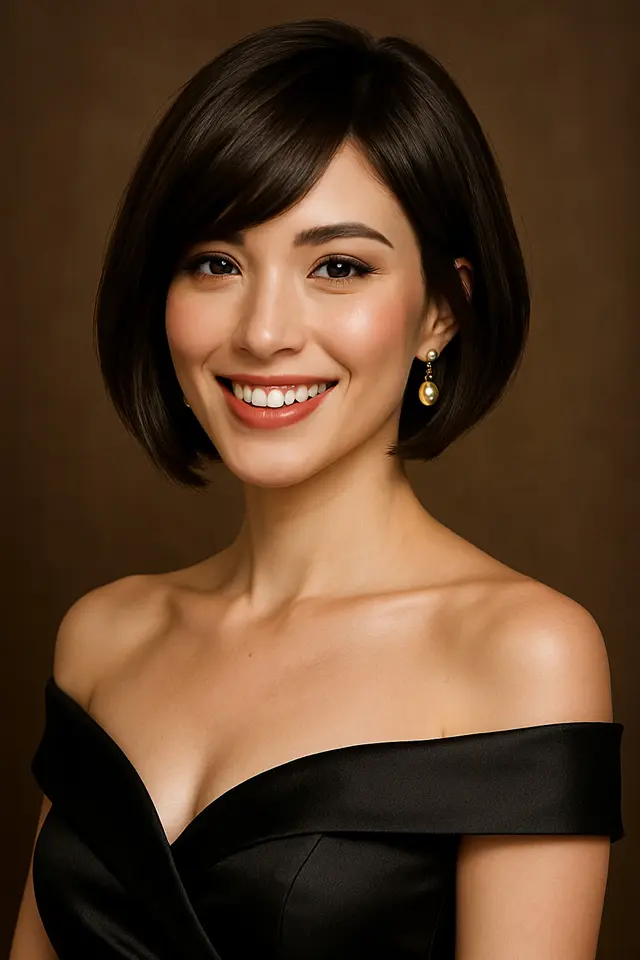 2. Angled Bob dengan Poni Samping
