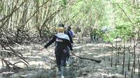 Khofifah Indar Parawansa menanam  mangrove di Kawasan Ekosistem Esensial (KEE) Teluk Pangpang Banyuwangi. (Dian Kurniawan/Liputan6.com)