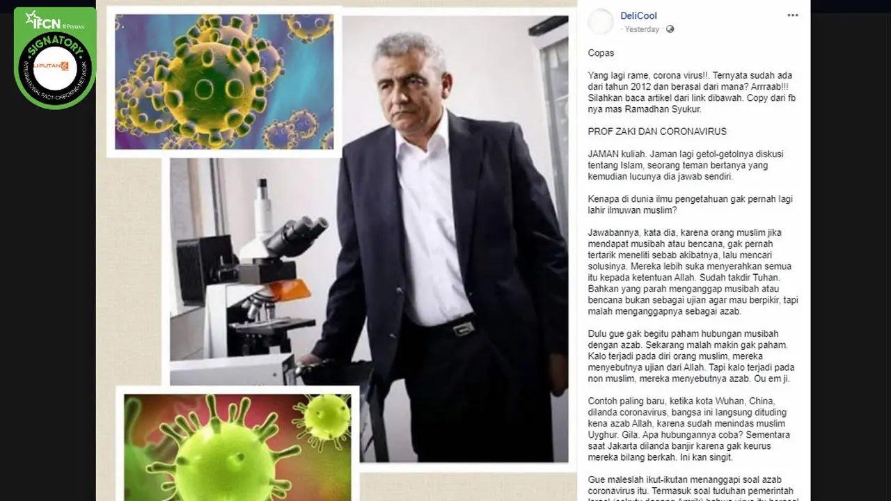 [CEK FAKTA] Virus Corona yang Ditemukan Dr Ali Mohamed Zaki Adalah MERS Bukan 2019-nCoV