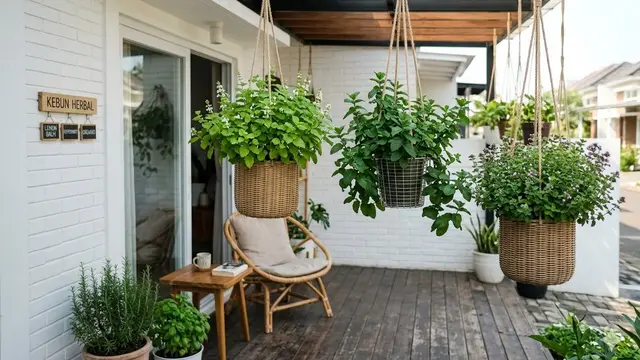 Ide Teras Rumah Minimalis dengan Tanaman Herbal di Pot