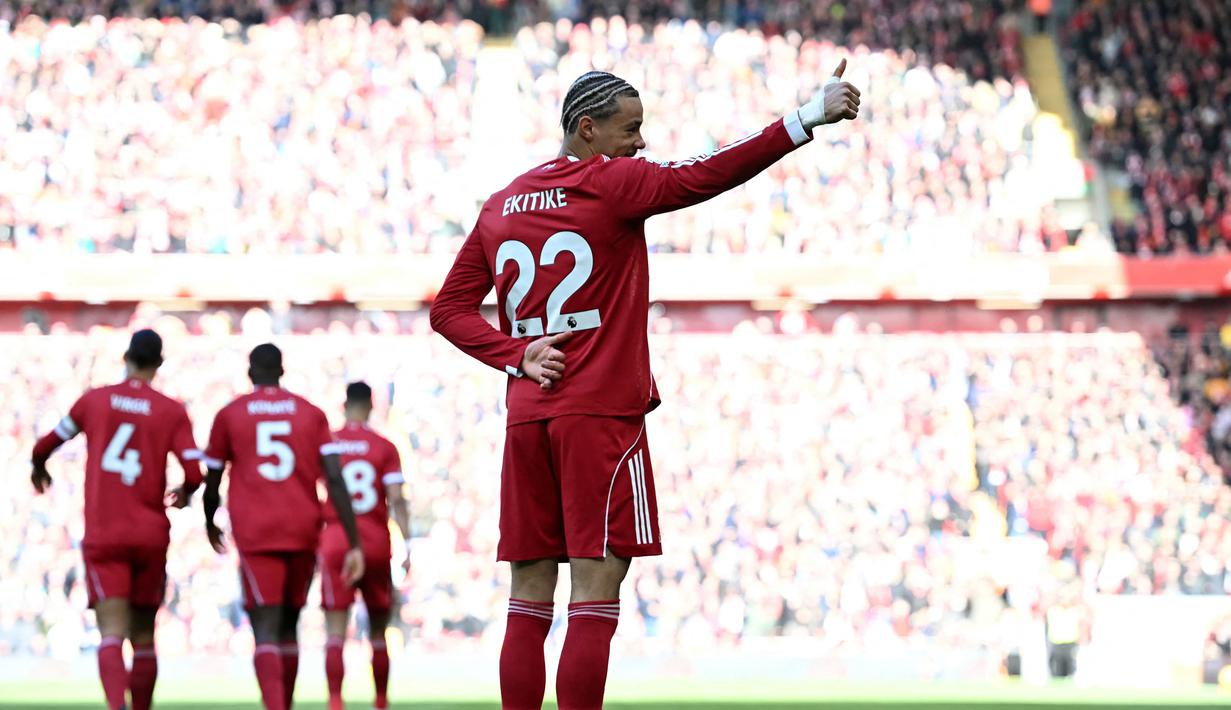 Liverpool berhasil memetik poin penuh setelah pesta gol ke gawang West Ham dalam laga lanjutan Liga Inggris 2025/2026 di Anfield, Sabtu (28/02/2026) waktu setempat. (AFP/Paul Ellis)
