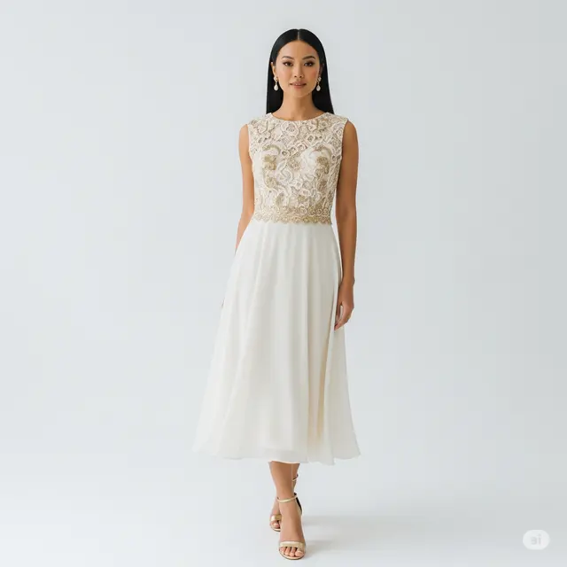 Model Baju Brokat Midi Dress Kombinasi Chiffon Terbaru.