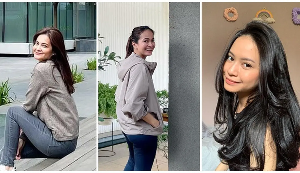 Foto diambil dari angle samping, senyuman Cut Tari, Ersa Mayori dan Hanggini ini bikin pangling. Meski wajahnya mirip, namun tiga artis ternama ini pancarkan pesonanya tersendiri. Foto Cut Tari dan Ersa Mayori disandingkan dengan Hanggini, dua artis yang sudah bersahabat sejak lama itu tetap terlihat awet muda di usianya yang sudah menginjak kepala 4. (Liputan6.com/IG/@cuttaryofficial/@ersamayori/@hanggini)
