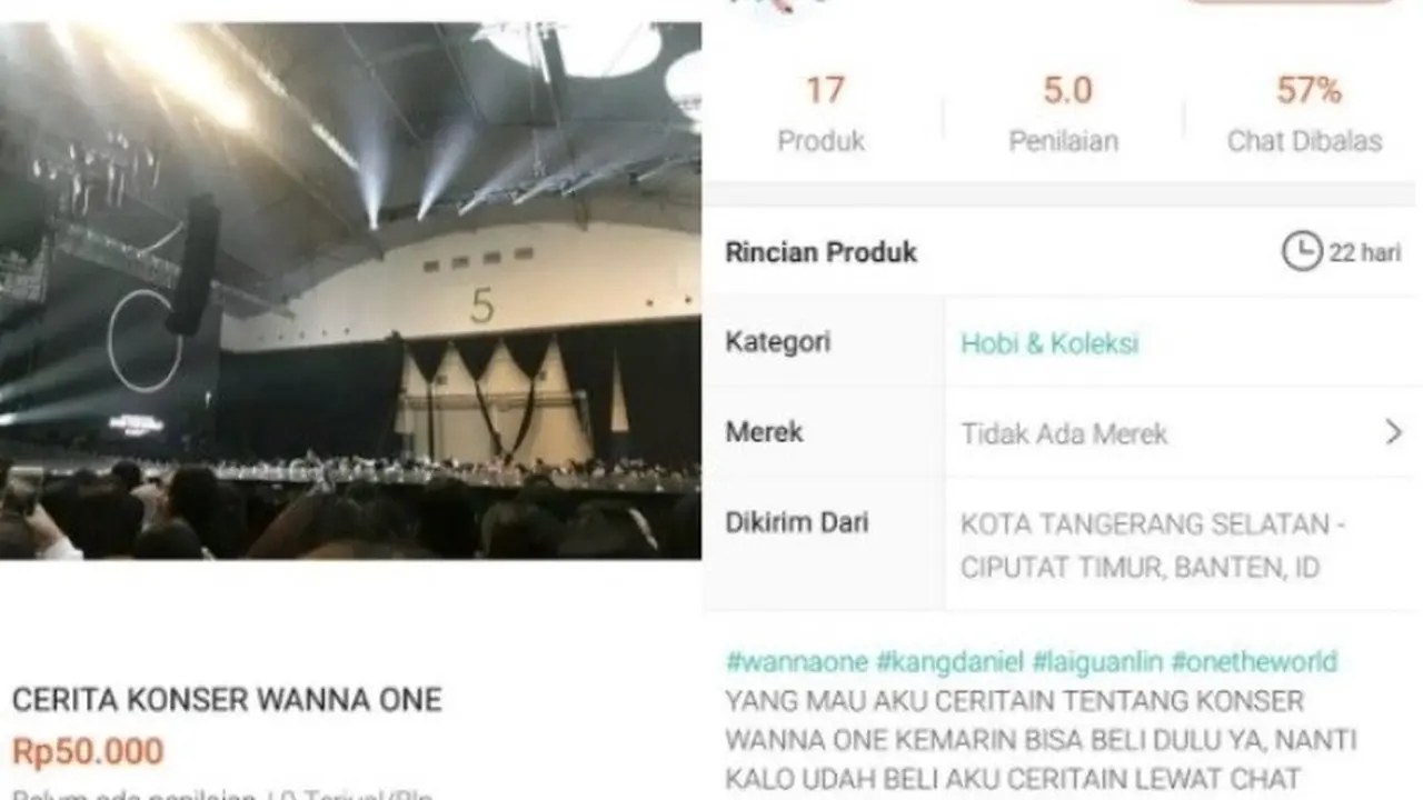 jual cerita konser (foto: twitter/@ONGtoNIEL)