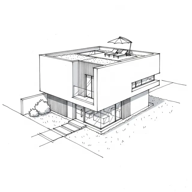 Sketsa Gambar Rumah 6x9 dengan Desain Atap Datar