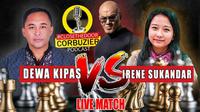 Woman Grand Master (WGM), Irene Sukandar, menang telak dengan skor 3-0 atas Dadang Subur alias Dewa Kipas dalam duel persahabatan catur yang disiarkan secara live streaming. (dok. Deddy Corbuzier)