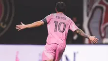 Selebrasi bintang Inter Miami, Lionel Messi, usai menjebol gawang Atalanta United di Mercedes-Benz Stadium, Atalanta, Senin WIB (17-3-2025). (Bola.com/X @InterMiamiCF)