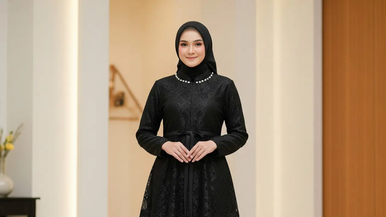 Model Gamis Kombinasi Brokat Hitam