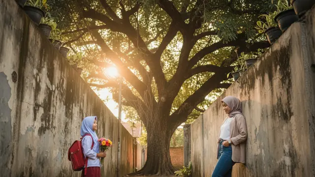Prompt Gemini AI Viral Foto Masa Kecil dan Dewasa Bertemu di Gang, Yuk Coba Tren yang Sedang Viral/ Ilustrasi Gemini AI