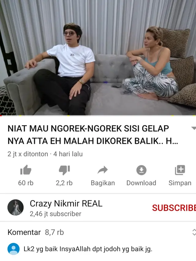 Unggahan Nikita Mirzani. (Foto: YouTube Crazy Nikmir REAL)