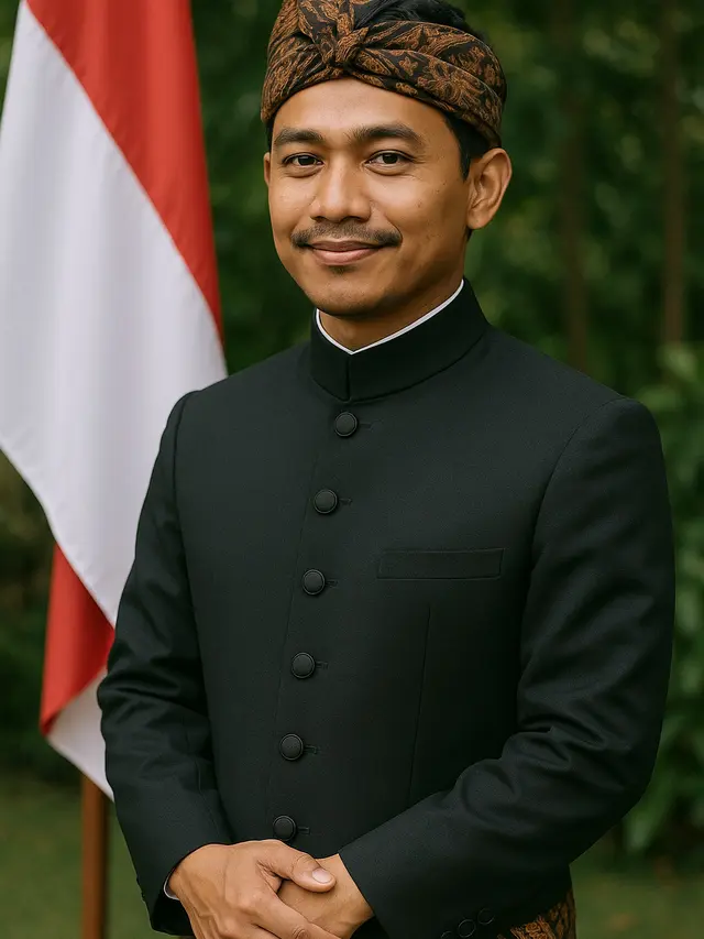 Model Beskap & Belangkon untuk Pria untuk Peringatan Hari Kemerdekaan 17 Agustus 1945 (Image by ChatGPT)
