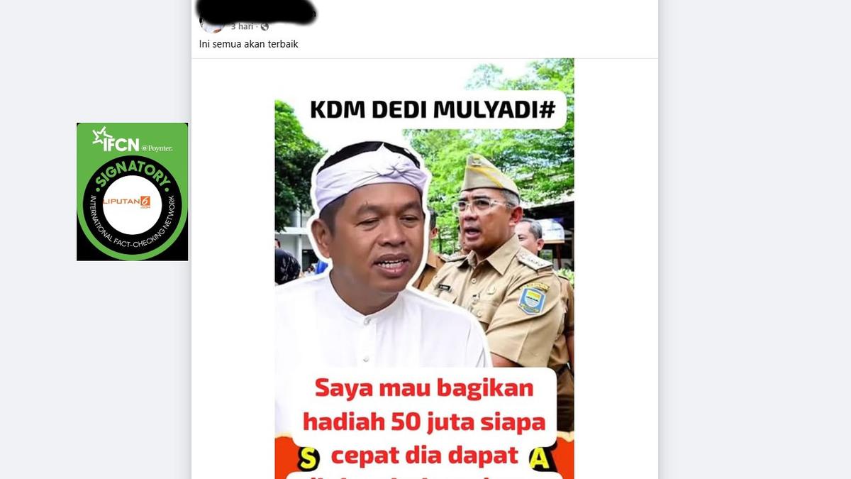 Cek Fakta: Tidak Benar Gubernur Jabar Dedi Mulyadi Bagi Hadiah Rp 50 Juta