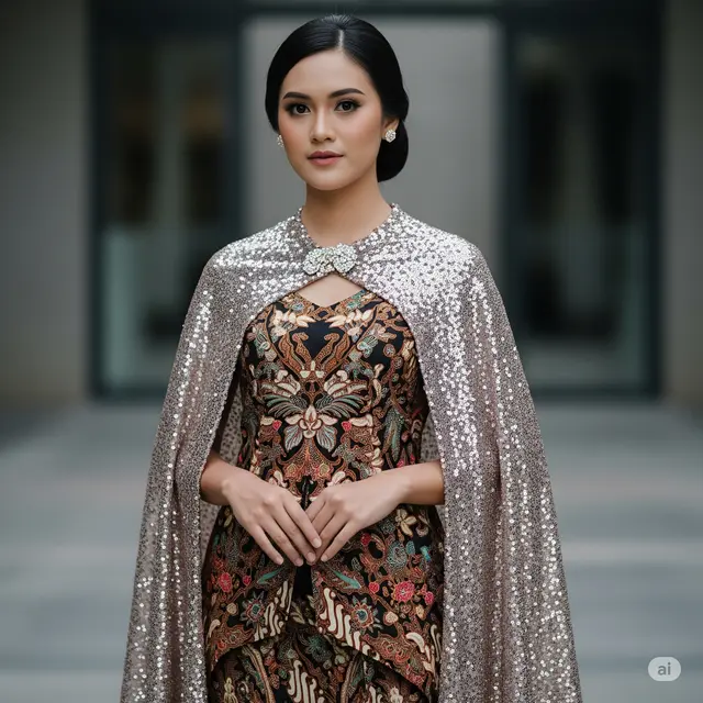 Model Dress Batik Brokat Layer Cape Elegan