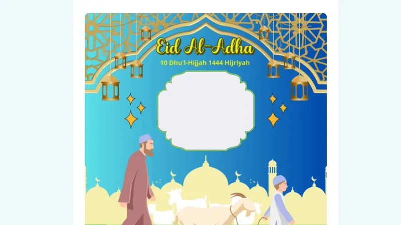 Selain kurban, kamu juga bisa ikut merayakan Idul Adha 2023 dengan membuat Twibbon dan dibagikan di seluruh sosial media yang kamu miliki.