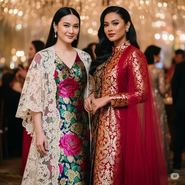 Model Brokat Kombinasi Outer Tulle Transparan Glamor untuk Pesta Mewah. Foto: Gemini