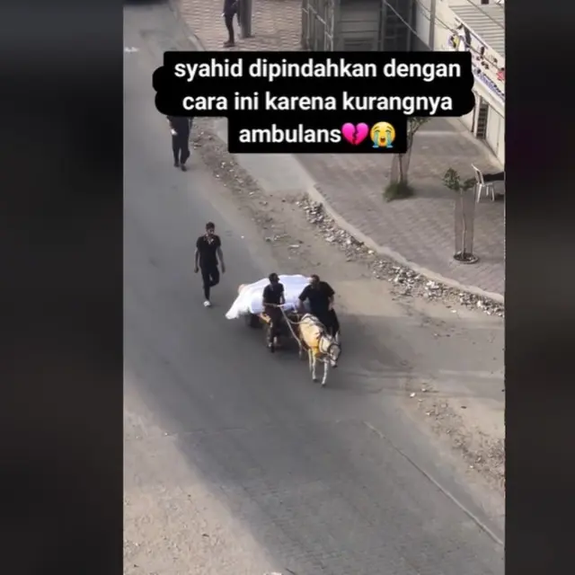 Beredar Video Kondisi Miris di Palestina, Jenazah Dibawa ke Pemakaman dengan Gerobak Keledai.  foto: TikTok @ahmed_shorafa