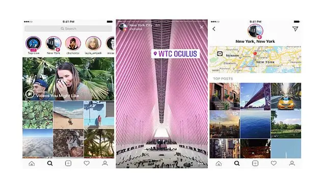 Instagram menambahkan Stories berdasarkan lokasi dan tagar di menu Explore