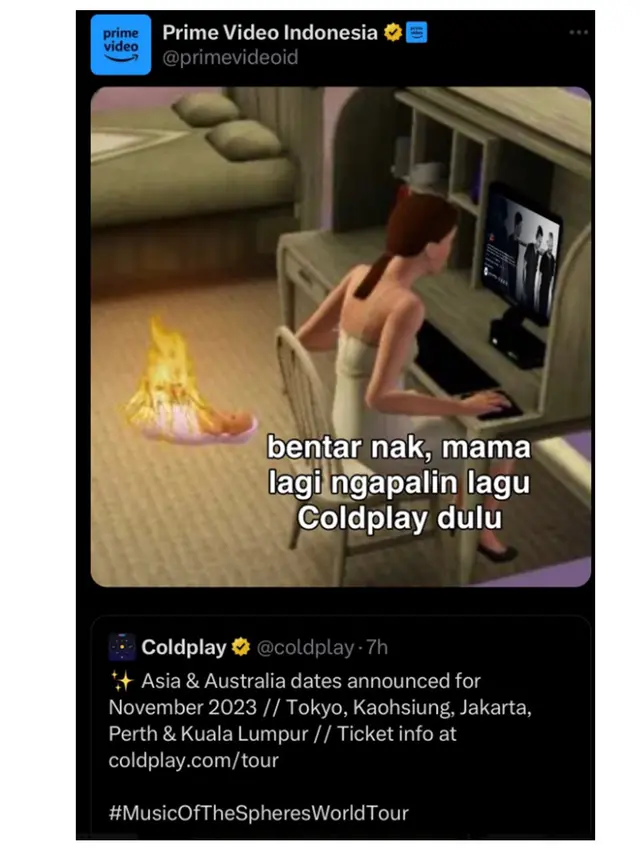 6 Meme Nonton Konser Coldplay dari Akun Terverifikasi Ini Kocak, Ikut Heboh