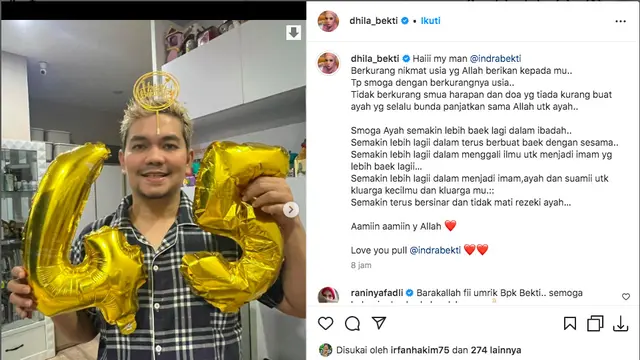 Ucapan Haru Istri di Ulang Tahun Indra Bekti Sebelum Sang Suami Dilarikan ke Rumah Sakit Akibat Pendarahan Otak. (instagram.com/dhila_bekti)