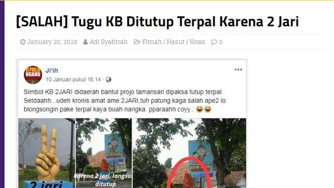 [Cek Fakta] Muncul Tugu Simbol Angka 2 Jari, Satu Kampung Dukung Salah Satu Paslon Pilpres 2019?