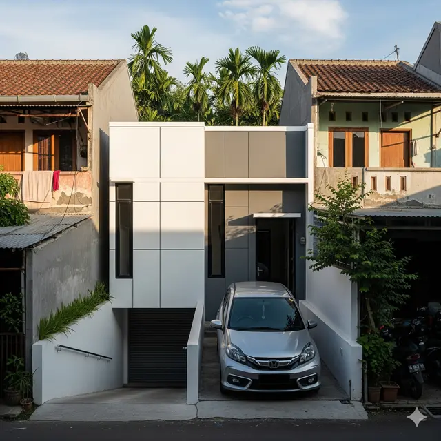 Desain Rumah Sempit Ada Garasi Mobil Kecil