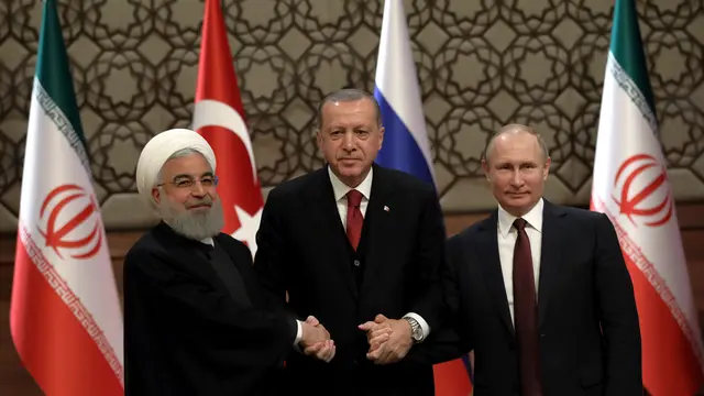 Keakraban Erdogan, Putin, Rouhani Saat Bahas Perdamaian Suriah