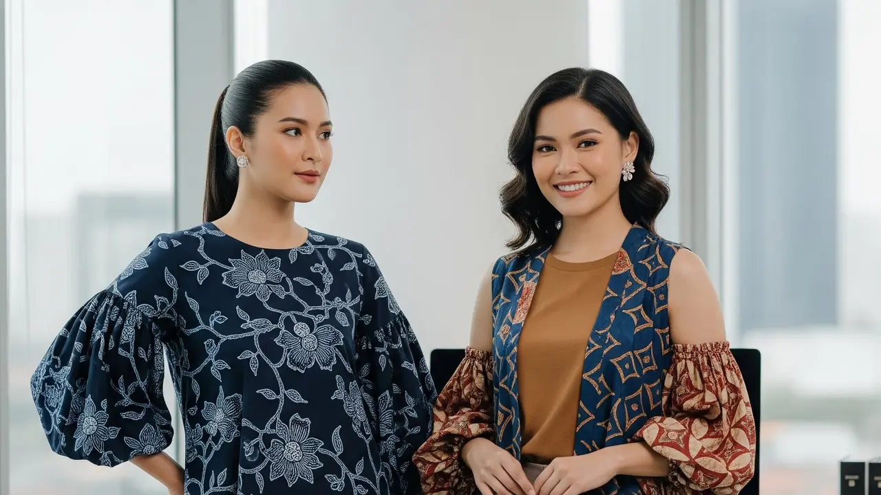 Batik Long Top Lengan Balon Minimalis Officewear