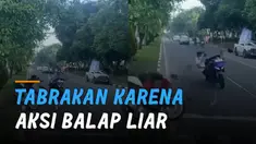 Tabrakan antara pengendara motor akibat balapan liar di jalan. Hingga mengenai perekam video.
